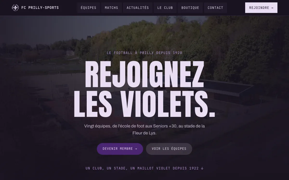 Aperçu du site du FC Prilly-Sports