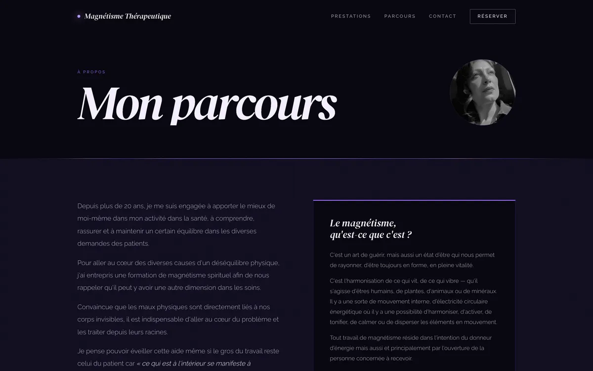 Page Mon Parcours — portrait assumé